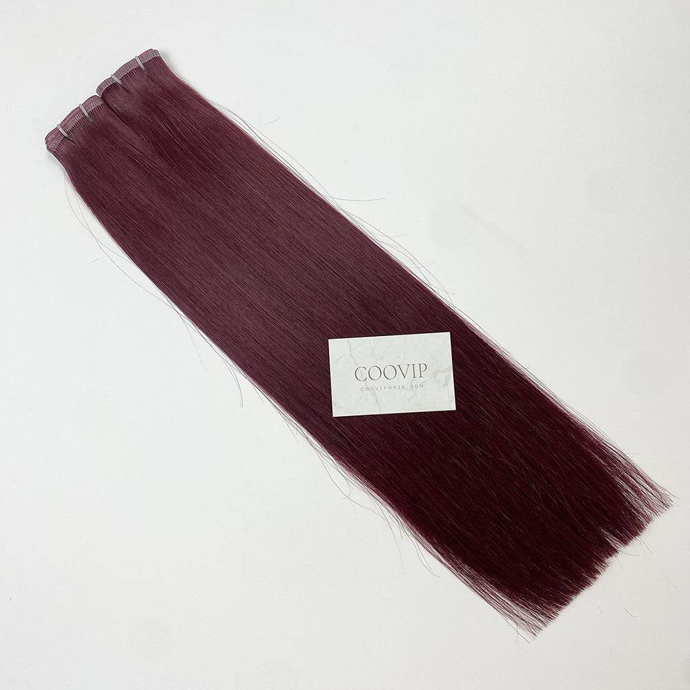 Flat Weft Hair Extensions Double Stitched #99J Red Wine Burgundy Hair 50g - Cooviphair