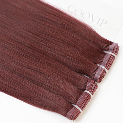 Flat Weft Hair Extensions Double Stitched #99J Red Wine Burgundy Hair 50g - Cooviphair
