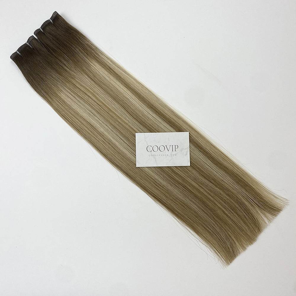 Flat Weft Hair Extensions Double Stitched Balayage Hair #B4/8/60 50g - Cooviphair