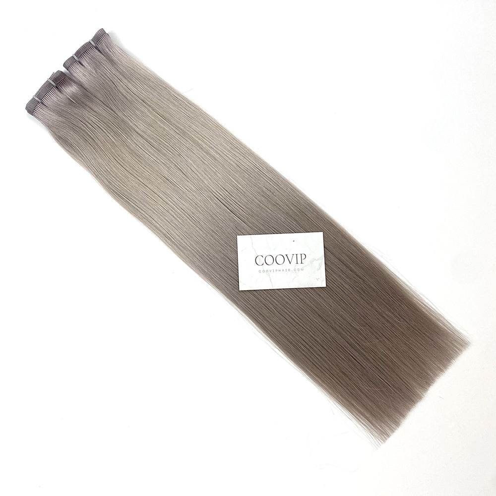 Flat Weft Hair Extensions Double Stitched Silver Color Hair 50g - Cooviphair