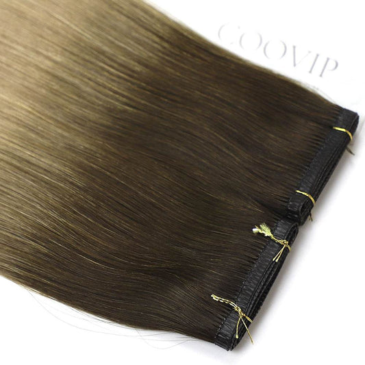 Flat Weft Hair Extensions Double Stitched Ombre Color #T4/18/60 50g - Cooviphair