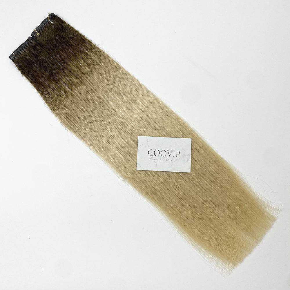 Flat Weft Hair Extensions Double Stitched Ombre Color #T4/18/60 50g - Cooviphair