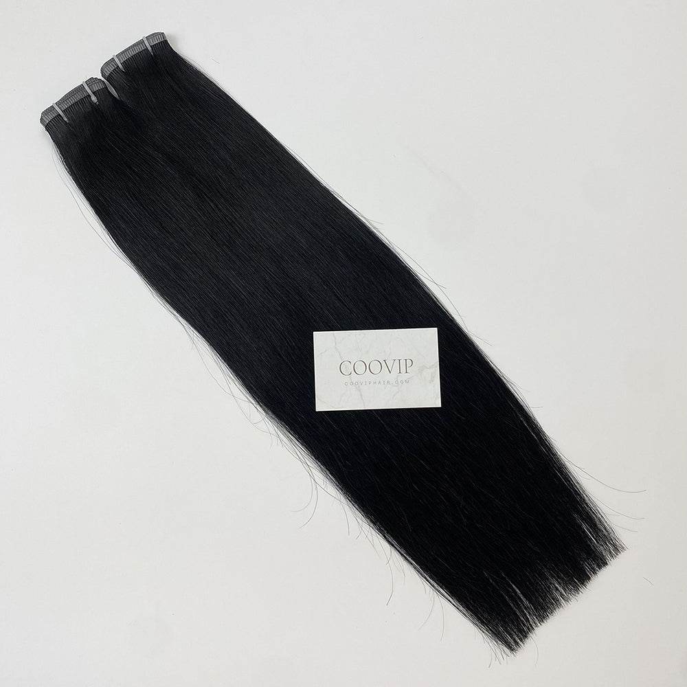 Flat Weft Hair Extensions Double Stitched #1 Jet Black Color 50g - Cooviphair