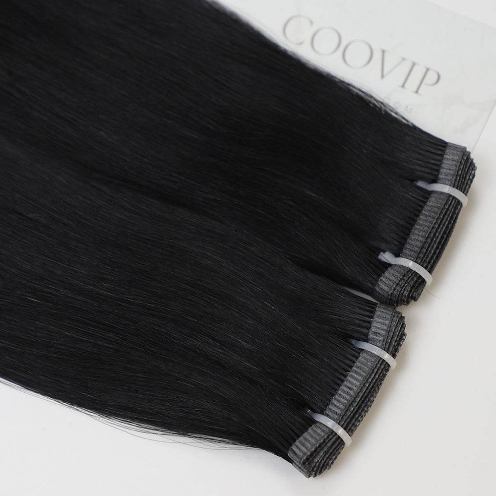 Flat Weft Hair Extensions Double Stitched #1 Jet Black Color 50g - Cooviphair