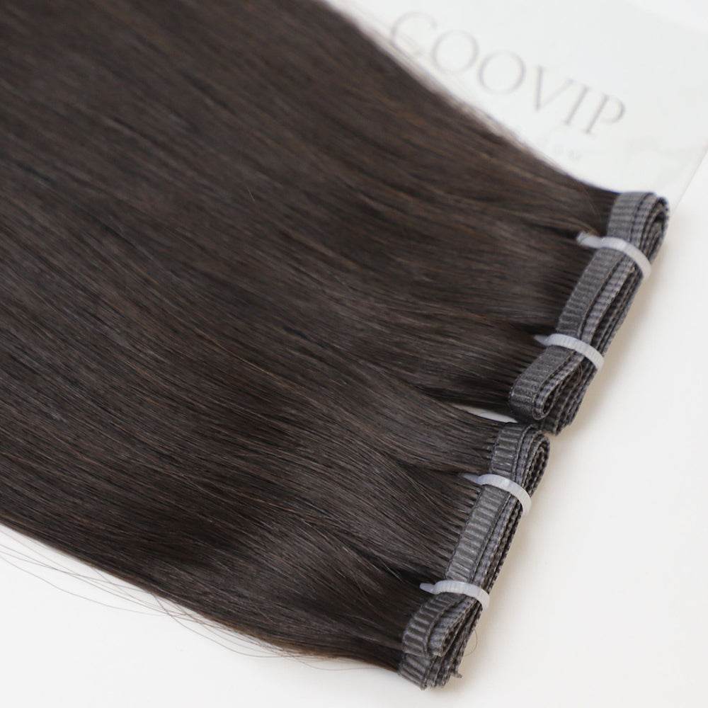 Flat Weft Hair Extensions Double Stitched #1B Natural Black Hair 50g - Cooviphair