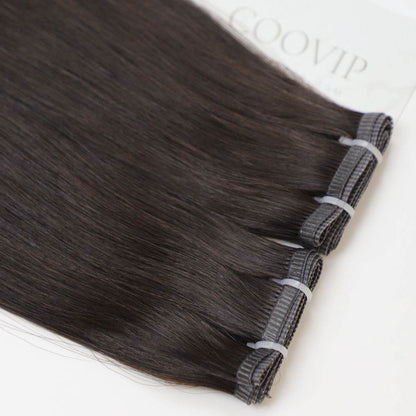 Flat Weft Hair Extensions Double Stitched #1B Natural Black Hair 50g - Cooviphair