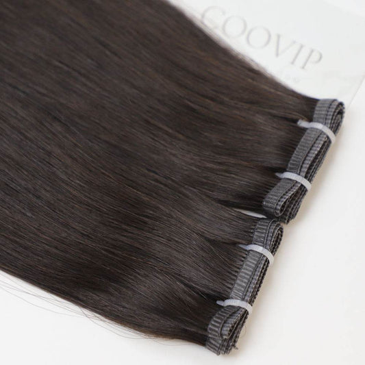 Flat Weft Hair Extensions Double Stitched #1B Natural Black Hair 50g - Cooviphair