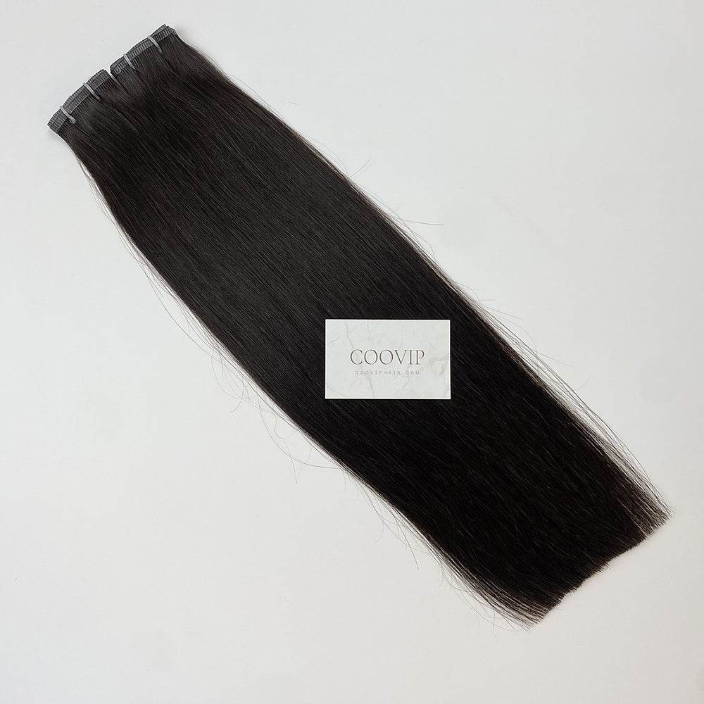 Flat Weft Hair Extensions Double Stitched #1B Natural Black Hair 50g - Cooviphair