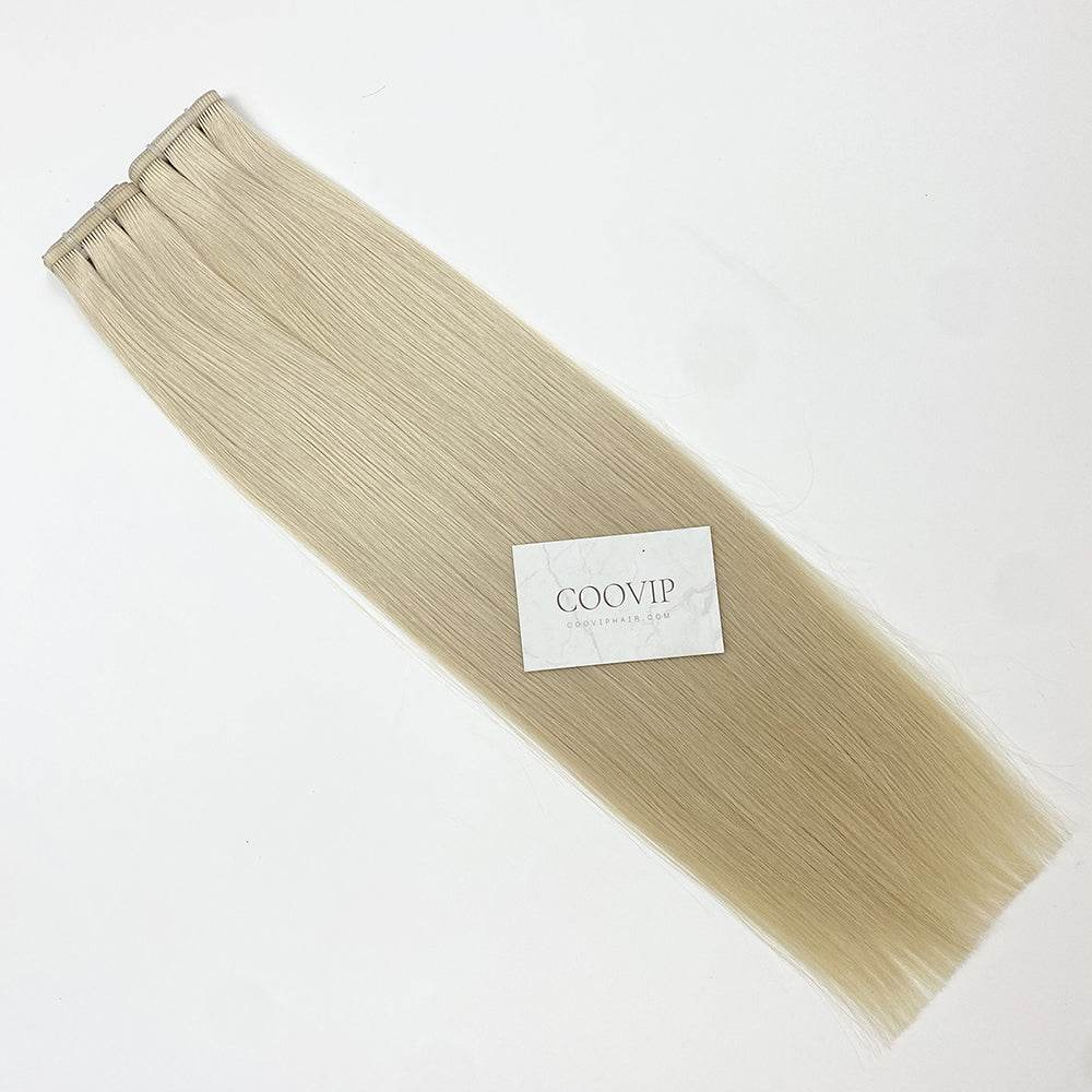 Flat Weft Hair Extensions Double Stitched #60A Light Platinum Blonde Hair 50g - Cooviphair