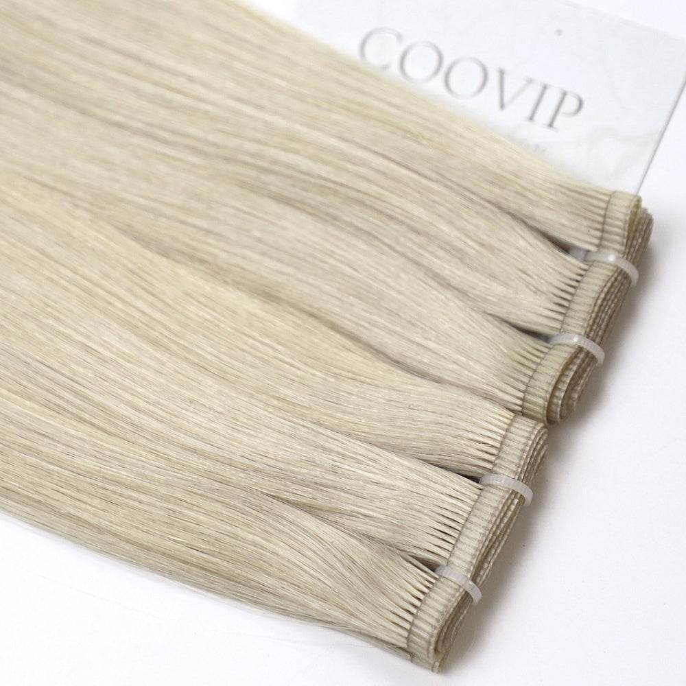 Flat Weft Hair Extensions Double Stitched #60A Light Platinum Blonde Hair 50g - Cooviphair