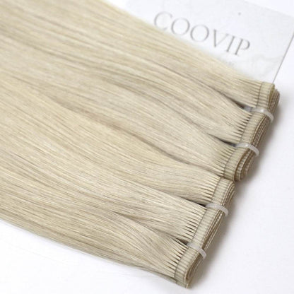 Flat Weft Hair Extensions Double Stitched #60A Light Platinum Blonde Hair 50g - Cooviphair
