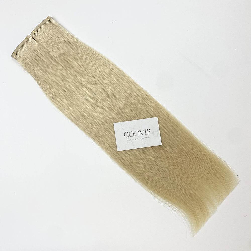 Flat Weft Hair Extensions Double Stitched #60 Platinum Blonde Hair 50g - Cooviphair