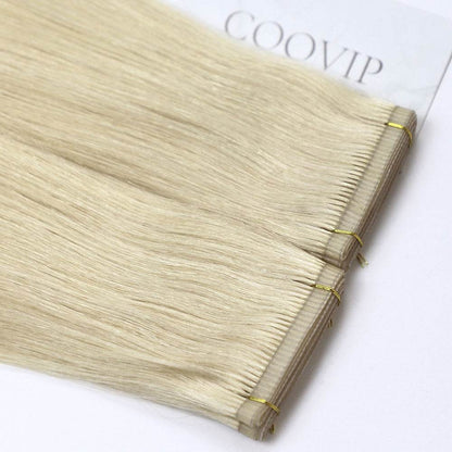 Flat Weft Hair Extensions Double Stitched #60 Platinum Blonde Hair 50g - Cooviphair