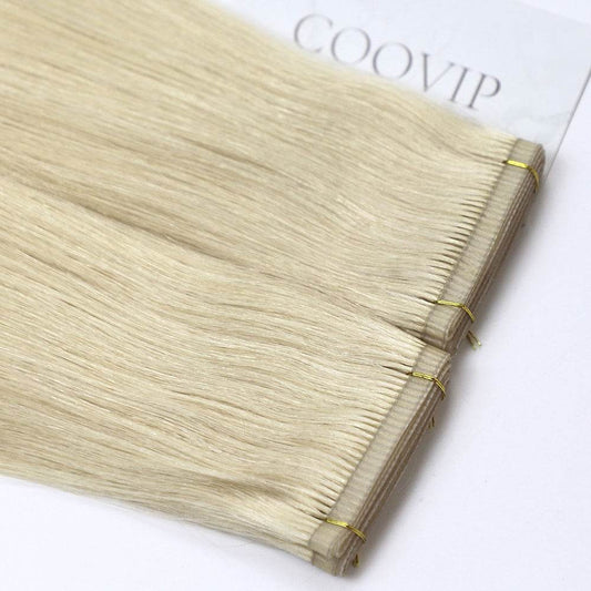 Flat Weft Hair Extensions Double Stitched #60 Platinum Blonde Hair 50g - Cooviphair