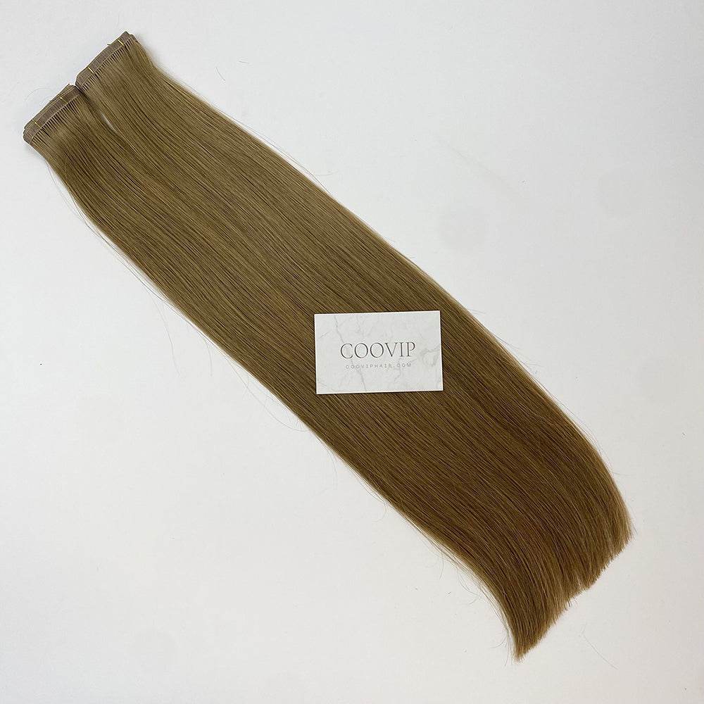 Flat Weft Hair Extensions Double Stitched #8 Light Chestnut Brown Hair 50g - Cooviphair