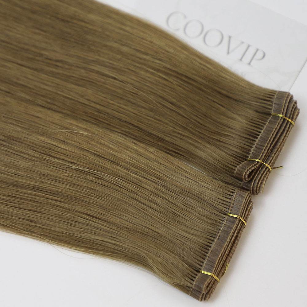 Flat Weft Hair Extensions Double Stitched #8 Light Chestnut Brown Hair 50g - Cooviphair