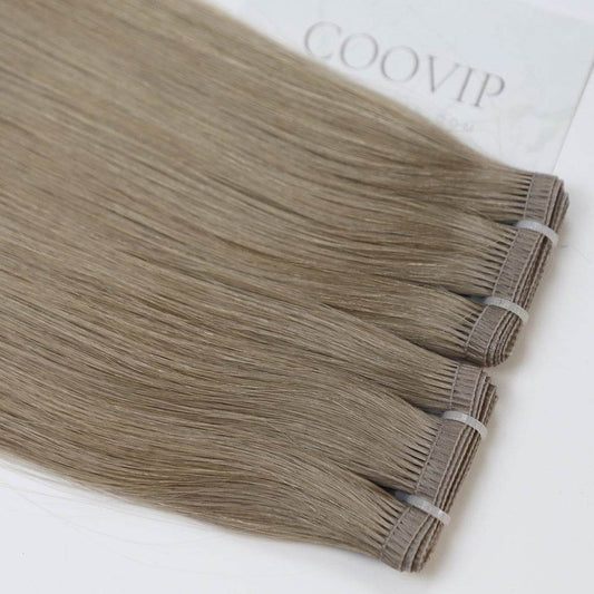 Flat Weft Hair Extensions Double Stitched #9.1 Ash Light Blonde Hair 50g - Cooviphair