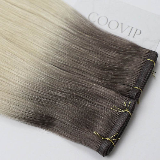 Flat Weft Hair Extensions Double Stitched Ombre Color #T8.1/60A 50g - Cooviphair