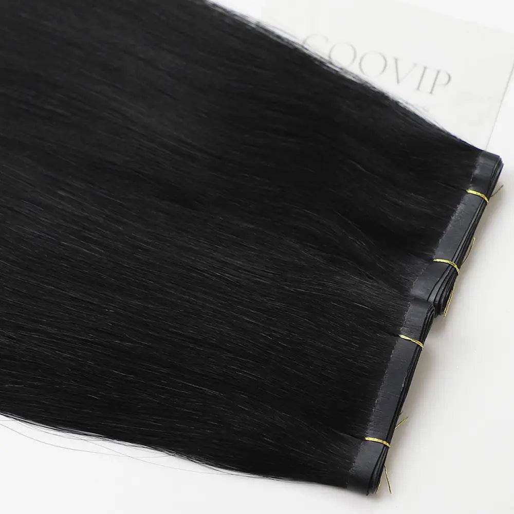 Flat Weft Extensions Double Drawn #1 Jet Black Hair 50g - Cooviphair