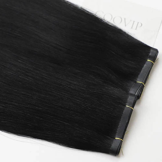 Flat Weft Extensions Double Drawn #1 Jet Black Hair 50g - Cooviphair