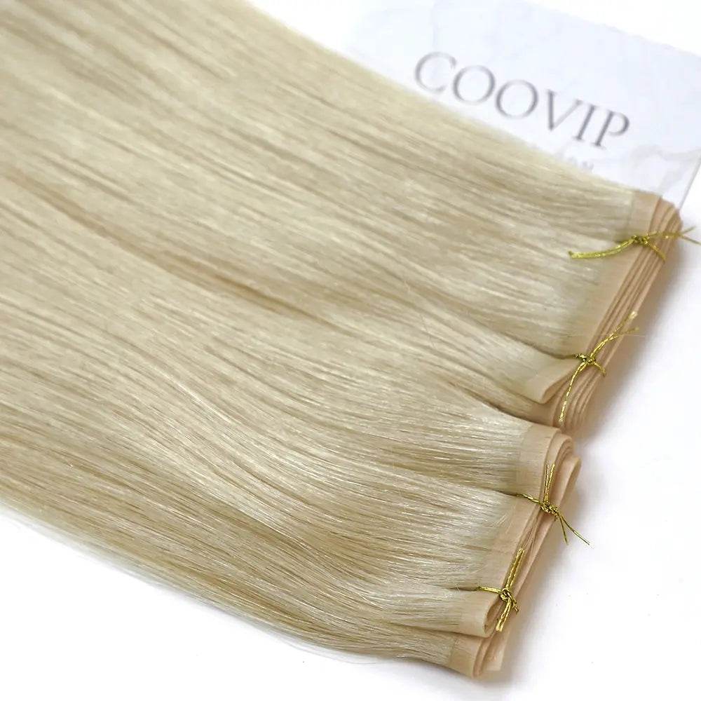 Flat Weft Extensions Double Drawn #60 Platinum Blonde Hair 50g - Cooviphair