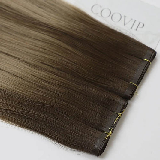 Flat Weft Extensions Double Drawn Balayage Hair #B4/18 50g - Cooviphair