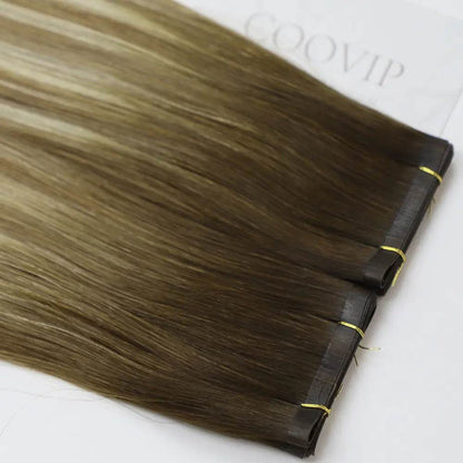 Flat Weft Extensions Double Drawn Balayage Hair #B4/8/60 50g - Cooviphair