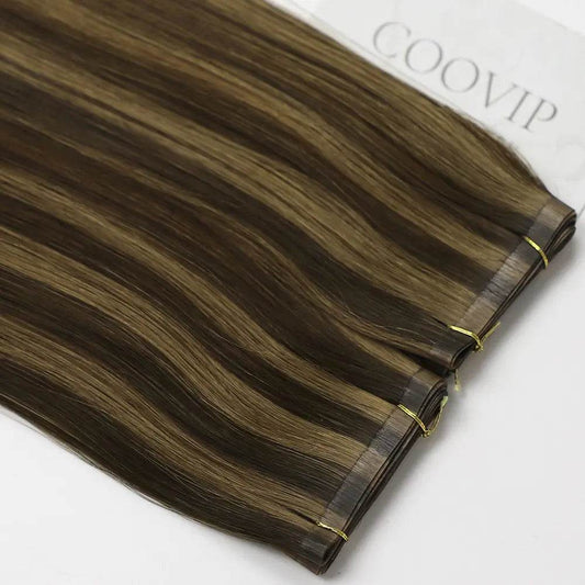 Flat Weft Extensions Double Drawn Piano Color Hair #P4/8 50g - Cooviphair