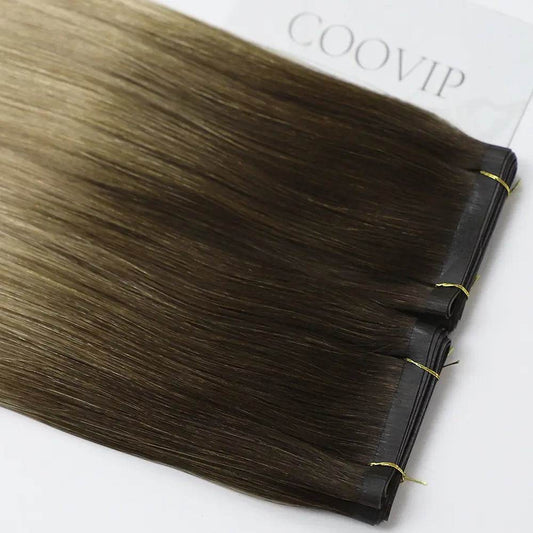 Flat Weft Extensions Double Drawn Ombre Hair #T4/18/60 50g - Cooviphair