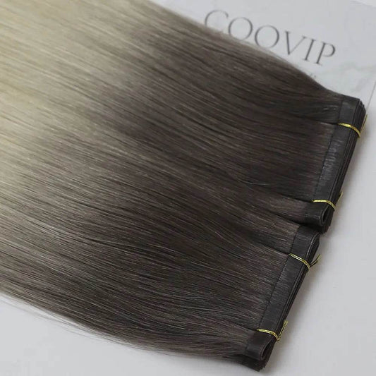 Flat Weft Extensions Double Drawn Ombre Hair #T8.1/60A 50g - Cooviphair