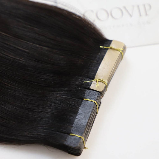 Tape in Extensions Double Drawn #1B Natural Black Hair 50g - Cooviphair