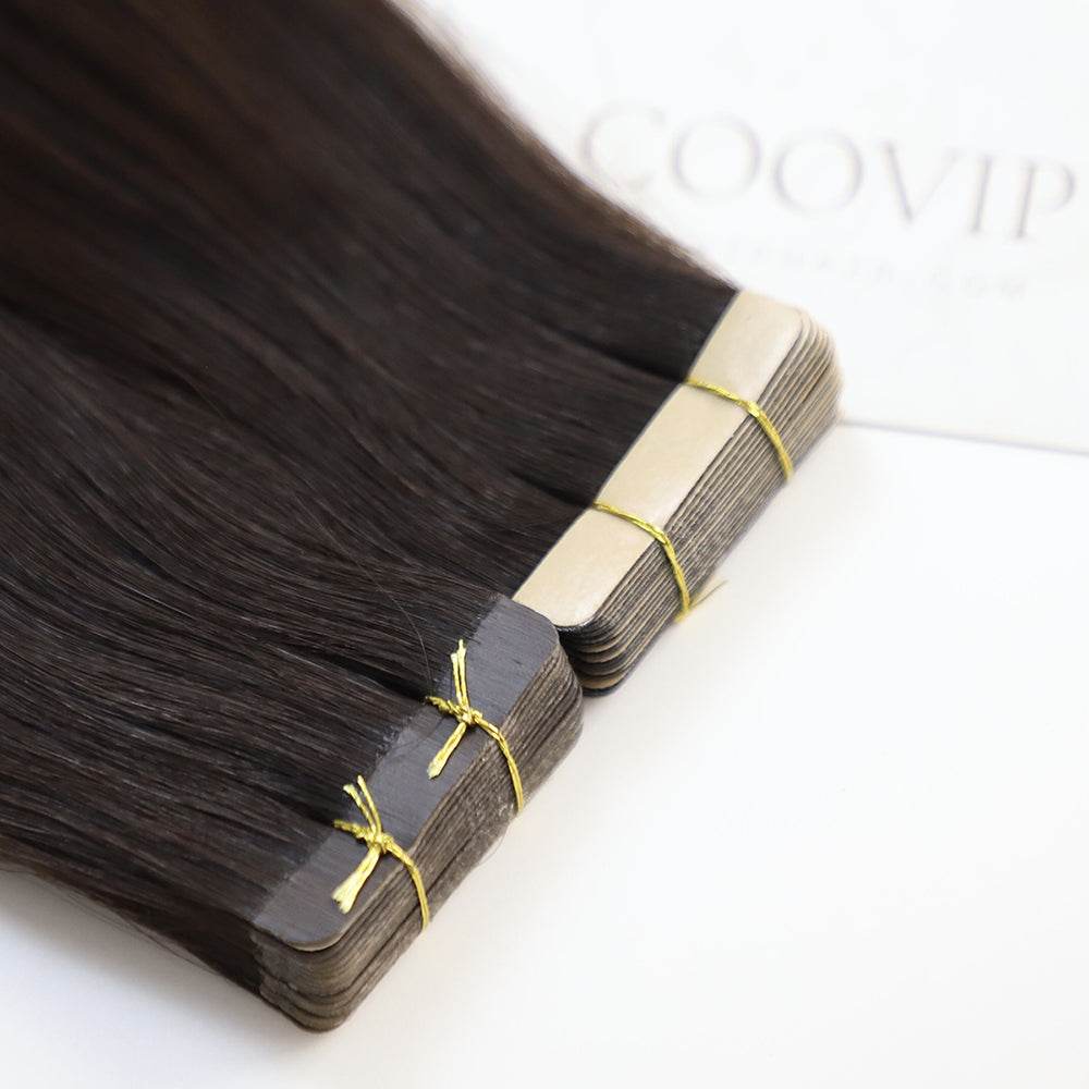 Tape in Extensions Double Drawn #2 Dark Chocolate Brown Hair 50g - Cooviphair