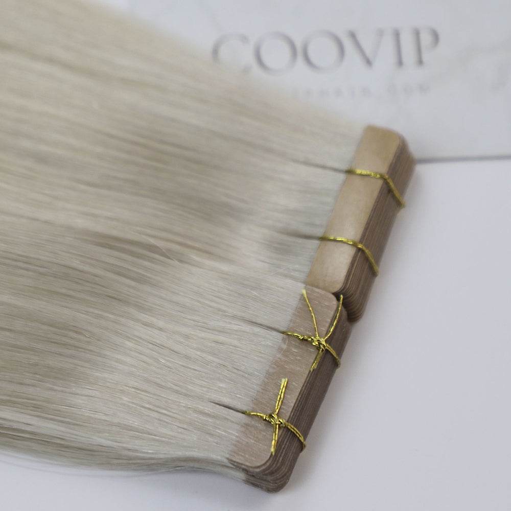 Tape in Extensions Double Drawn #60A Light Platinum Blonde Hair 50g - Cooviphair