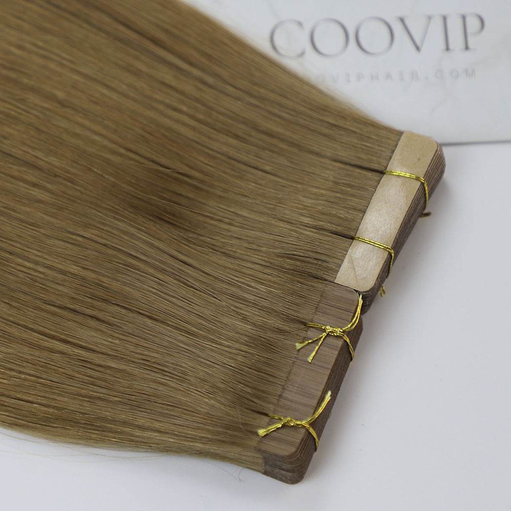Tape in Extensions Double Drawn #8 Light Chestnut Brown Hair 50g - Cooviphair