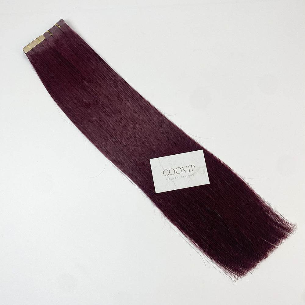 Tape in Extensions Double Drawn #99J Red Wine Burgundy Hair 50g - Cooviphair