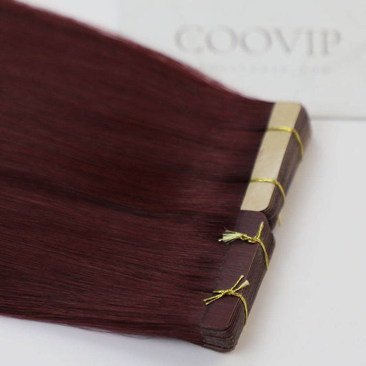 Tape in Extensions Double Drawn #99J Red Wine Burgundy Hair 50g - Cooviphair