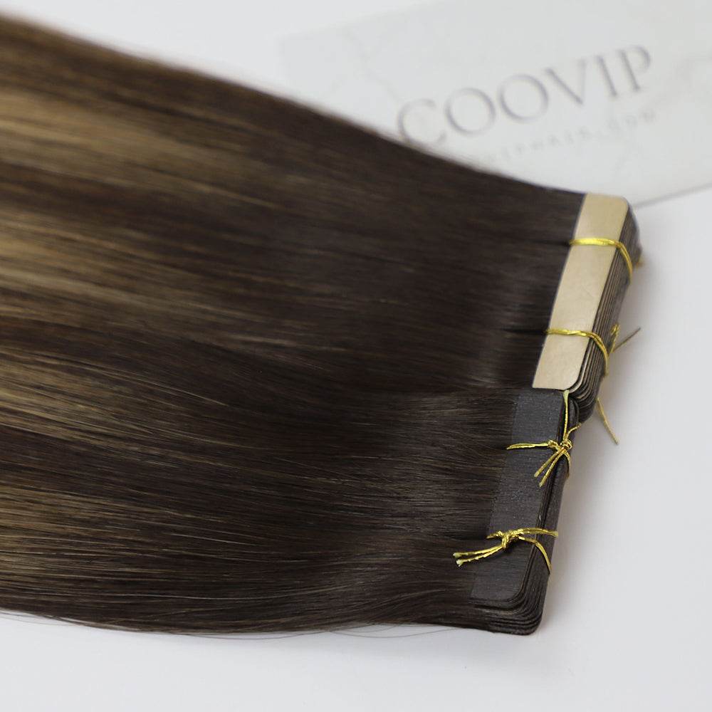 Tape in Extensions Double Drawn Balayage Hair #B2/4/27 50g - Cooviphair