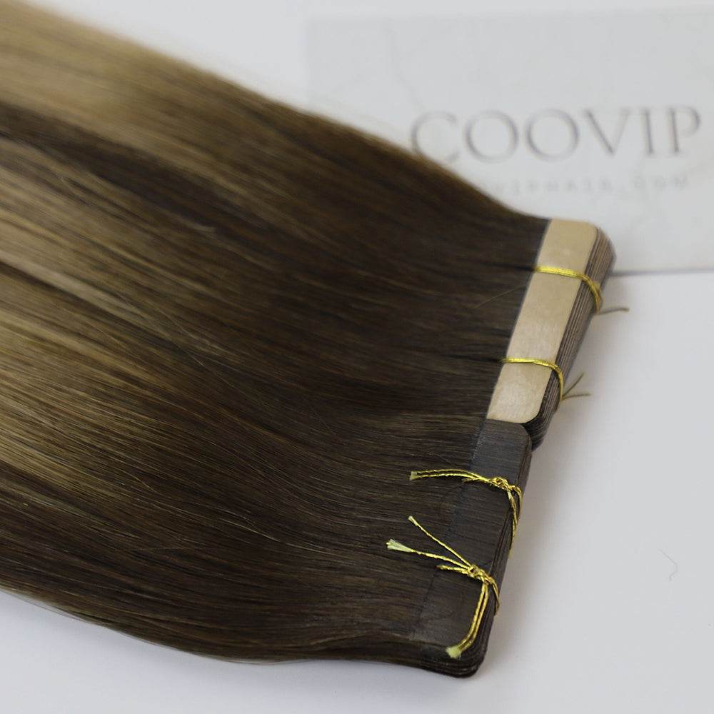 Tape in Extensions Double Drawn Balayage Hair #B4/18 50g - Cooviphair